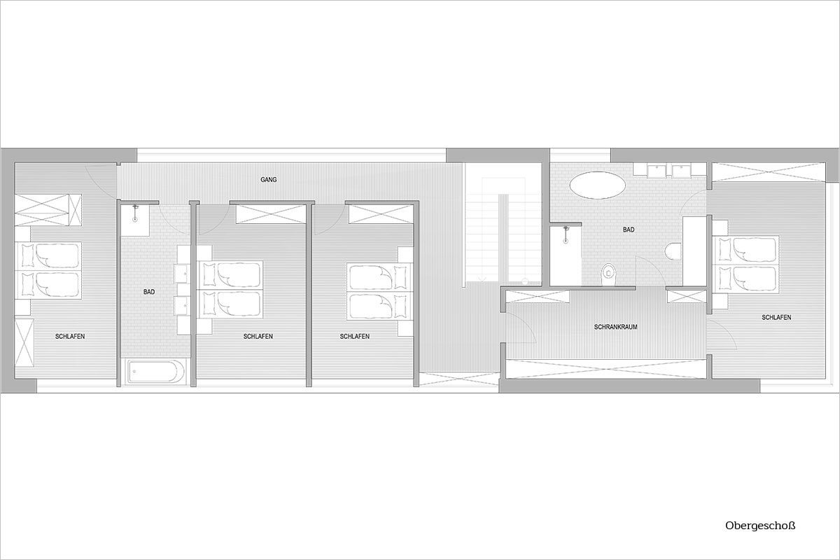 Grundriss Obergeschoß - Design Ferienhaus Bauhausvilla Kärnen